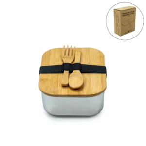 Stainless Steel Lunch Box with Bamboo Lid & Strap
